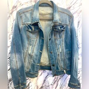 VTG Project Indigo faded distressed grunge style  Denim Jacket women size XL